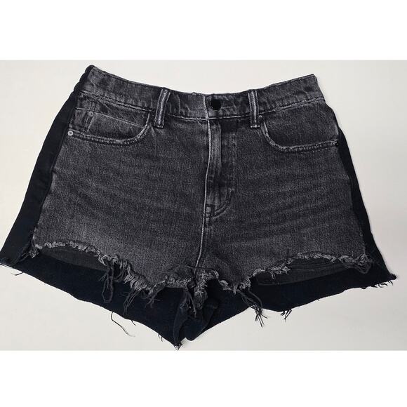 Alexander Wang Denim Jean Shorts Bite Clash, Black Denim Front Fleece Back Sz 26 - Picture 5 of 8